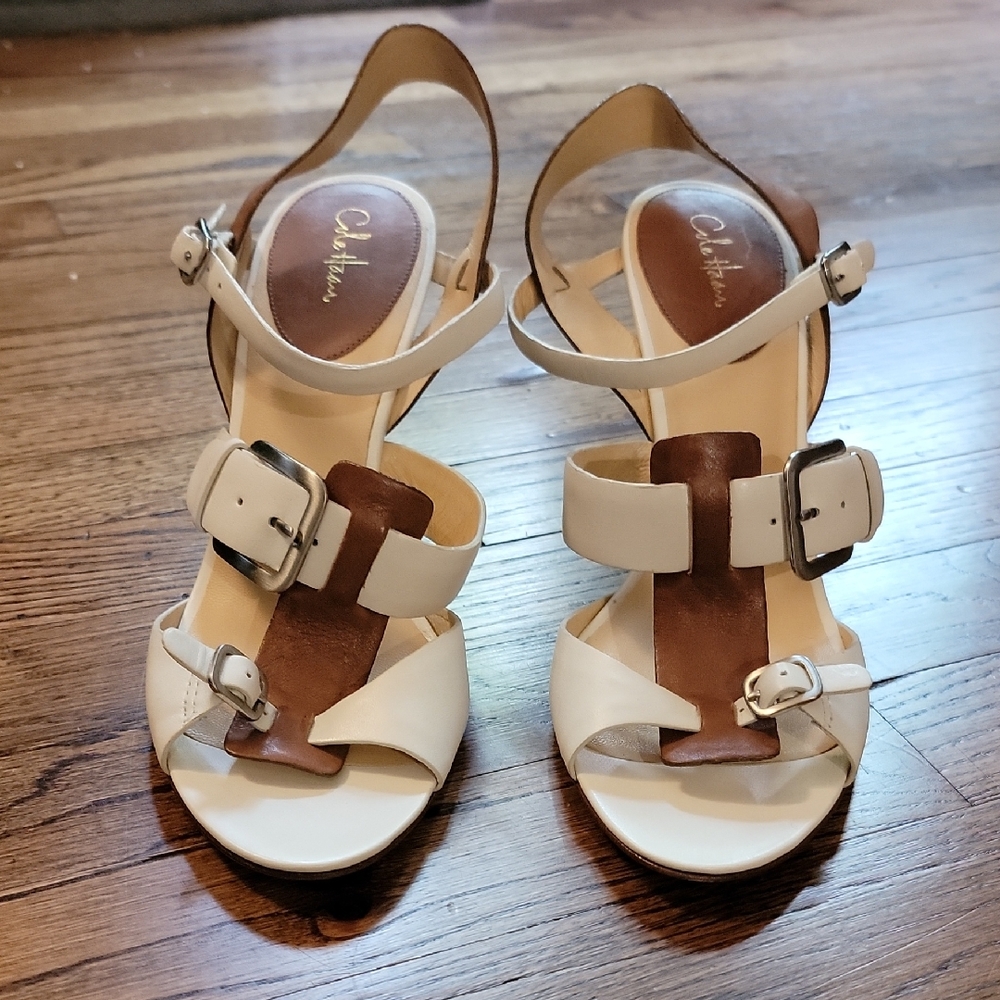 Cole Haan Women's Cream and Tan Buckle Sandals